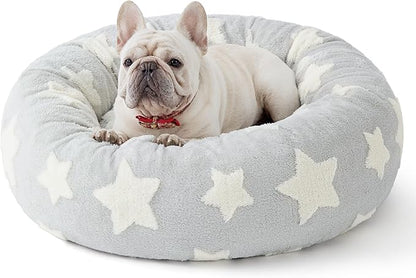 LE SURE Donut Medium Dog Bed - Round Cat Sofa for Indoor Cats Calming Bed Gift for Pets, Cute Modern Beds with Jacquard Shaggy Plush & Anti Slip Bottom, 30 Inch, Christmas Grey