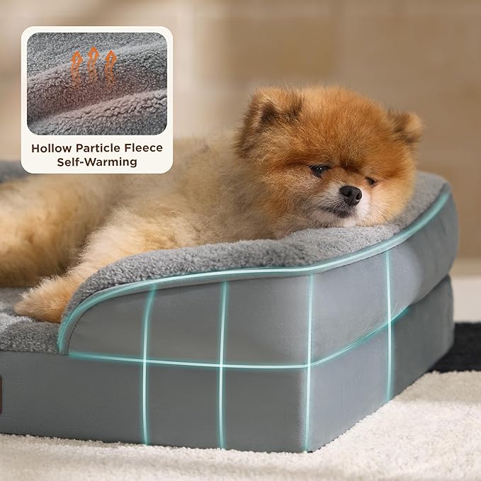Bedsure Self Warming Orthopedic Dogs Bed for Small Dogs - Washable Small Dog Bed Waterproof, Comfort Pet Couch with Removable Cover, Pets Sofa with Nonskid Bottom, Grey, Non-Electric