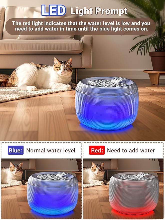 Kastty 3.5L Quiet Cat Water Fountain,118oz Large Capacity Pet Water Fountain for Cats Indoor with Water Level LED Light, Easy Cleaning Cat Fountains for Drinking Automatic Dog Water Fountain FS75