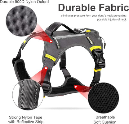 Fida Dog Harness, Multi-Functional No-Pull Pet Vest Harness with Saddle Bags Backpack, Front Leash Clip, Adjustable Soft Padded Reflective No-Choke Dog Vest Heavy Duty for Small Dog, S, Black
