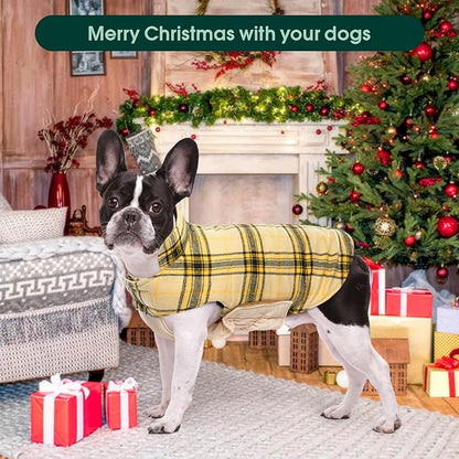 Kuoser Warm Dog Coat, Waterproof Dog Jacket for Extra Large Dogs, Adjustable Durable XXL Doggie Winter Coat Reversible Puppy Cold Weather Apparel from Small to Large Breed, Yellow XXL