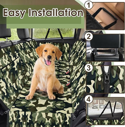 NECKORY Waterproof Dog Car Seat Cover for Back Seat - Durable, Scratch Proof Pet Hammock with Nonslip Design & Storage Pockets, Fits Cars, SUVs, Trucks- S, Camouflage