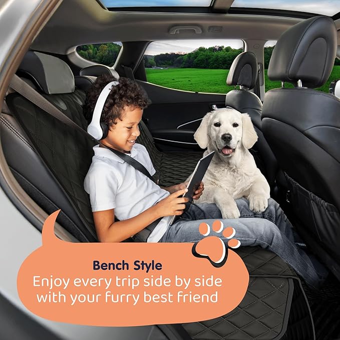 Petloox XL Dog Car Seat Cover for Back Seat, Waterproof Hammock for Car, SUV & Truck, Non-Slip Backseat Cover for Dogs, Heavy-Duty Dog Hammock Style Seat Protector Pets, Easy to Install & Clean
