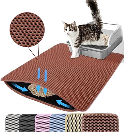 Petinstinct Small Cat Litter Mat, 20x14’’ Double Layer Honeycomb Cat Litter Box Mat, Non Slip Waterproof Urine Proof Litter Trapping Mat for Floor, Kitty Litter Pad, Indoor Pet Supplies, Brown