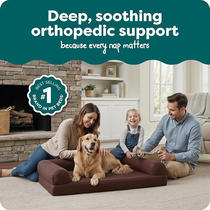 FurHaven Classic Sofa Orthopedic Dog Bed for Large Dogs With Orthopedic Egg Crate with a Solid Orthopedic Foam Base for Joint Support, Removable Washable Cover, Jumbo XL, Quilted Sofa, Coffee