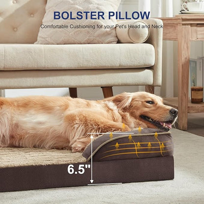 FURTIME Orthopedic Dog Bed for Extra Large Dogs - XL Washable Dog Sofa Beds Large, Supportive Foam Pet Couch Bed with Removable Washable Cover, Waterproof Lining and Nonskid Bottom, Khaki