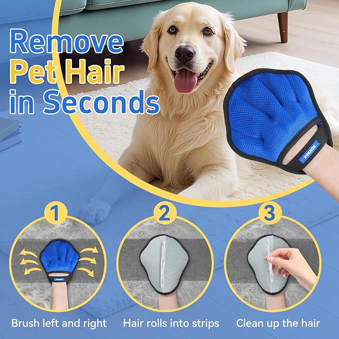 VOKNOX Pet Hair Removal Glove for Dogs & Cats, Electrostatic Five-Finger Hair Remover for Furniture, Couch, Carpet & Car Seat, Reusable Washable Pet Fur Cleaning Tool, Not for Grooming (1 PCS)