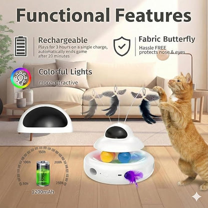 MOHAYA Interactive Cat Toys for Indoor Cats,4-in-1 Automatic Kitten Toy,Motion Activated Electronic Fluttering Butterfly,Track Balls, Moving Feather Toys for All Breeds,USB Rechargeable