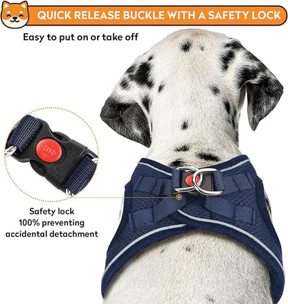 Dog Harness with Leash Set, No-Pull Step-in Reflective Pet Harness with 1 Leash Clips, Adjustable Soft Padded Easy Walk Dog Vest for Small Medium Large Dogs, Cats(Dark Blue, Large)