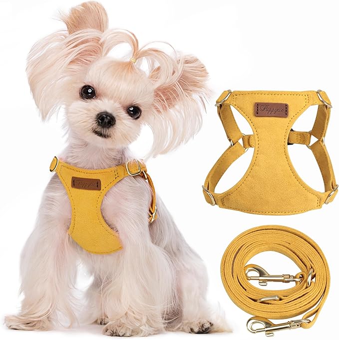 Puppytie No Pull XXS Puppy Harness with Multifunction Dog Leash,Soft Adjustable No Choke Escape Proof Pet Harness Vest,Yellow,XXS