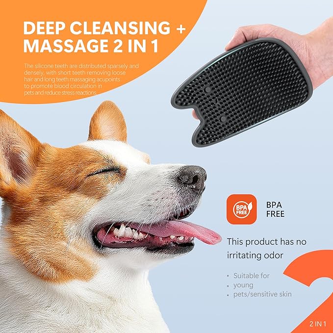 Li&Zhao Dog Bath Brush - 2 PCS Pet Shampoo Brush & Massager for Dog Cat Bath Time, Soft Silicone Grooming Comb for Short Medium Hair