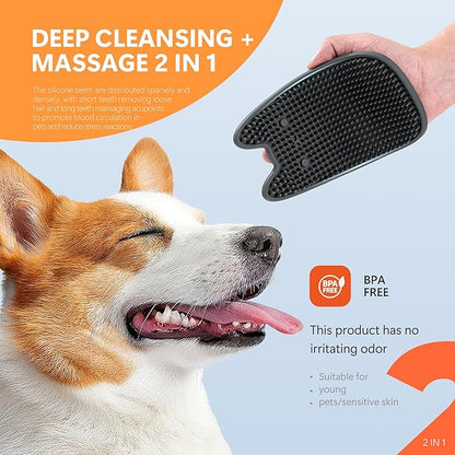 Li&Zhao Dog Bath Brush - 2 PCS Pet Shampoo Brush & Massager for Dog Cat Bath Time, Soft Silicone Grooming Comb for Short Medium Hair