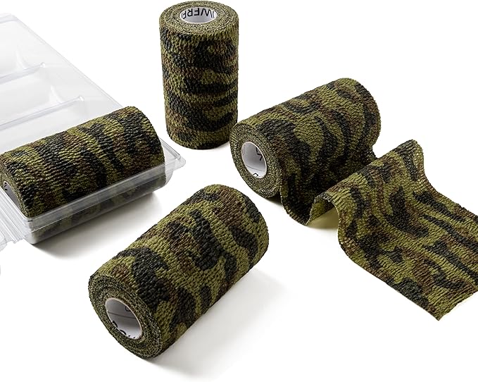 PowerFlex Equine – Extra Strong Self-Adhering Bandage Wrap – Wound Care, Compression & Support Bandage for Horses, Cows & Dogs – Woodland Camo, 4 inch, 4 Rolls (Resealable Case)