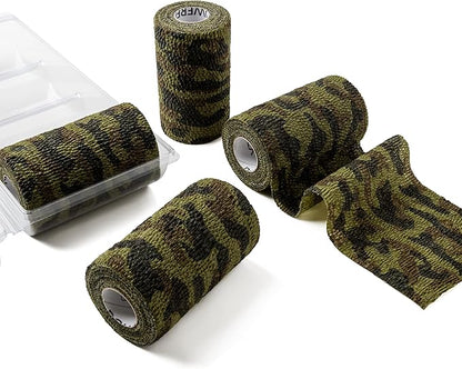 PowerFlex Equine – Extra Strong Self-Adhering Bandage Wrap – Wound Care, Compression & Support Bandage for Horses, Cows & Dogs – Woodland Camo, 4 inch, 4 Rolls (Resealable Case)