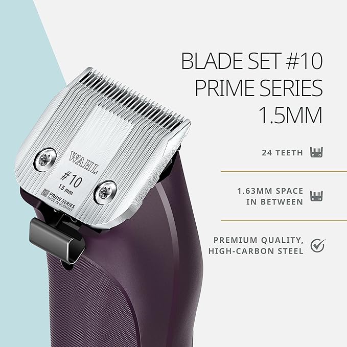 Wahl Pro Animal Wide Prime Series Blades - Professional Fine Tooth Pet Clipper for Horse, Cat & Dog Grooming - Made from High-Carbon Steel - #10, 1.5mm