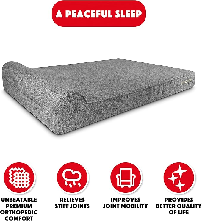 The Dog’s Bed Orthopedic Headrest Dog Bed XXXL Grey Linen, Memory Foam, Pain Relief for Arthritis, Hip & Elbow Dysplasia, Post Surgery, Lameness, Waterproof Washable Cover, Veterinary Approved