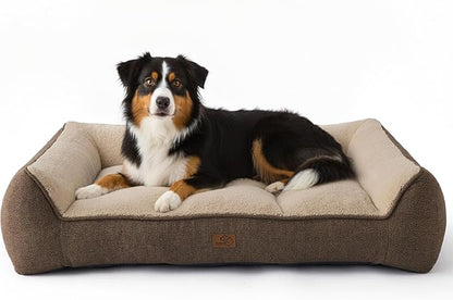 Bedsure XL Pro Orthopedic Dog Beds Large Sized Dog - Extra Thick Supportive Dogs Couch with Waterproof Washable Cover, Extra Large Comfort Pet Bed Sofa with Soft Sherpa and Nonskid Bottom, Brown
