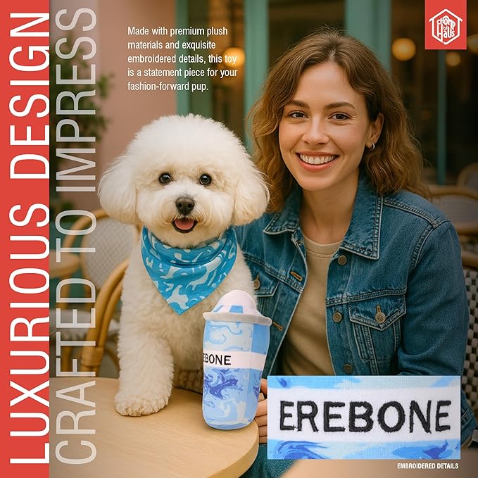 Chomp Haus Erebone – Luxurious Plush Dog Toy with Squeaker, Premium Fabric, Embroidered Details, Designer-Inspired Chew Toy, Fun Gift for Small to Medium Dogs & Dog Lovers