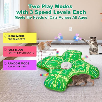 Qraxond Interactive Cat Toys for Indoor Cats,[Newly Upgraded] Rechargeable Touch Activated Hide and Seek Kitten Toys for Bored Indoor Adult Cats with Fluttering (Green Cover Cloth Toy)