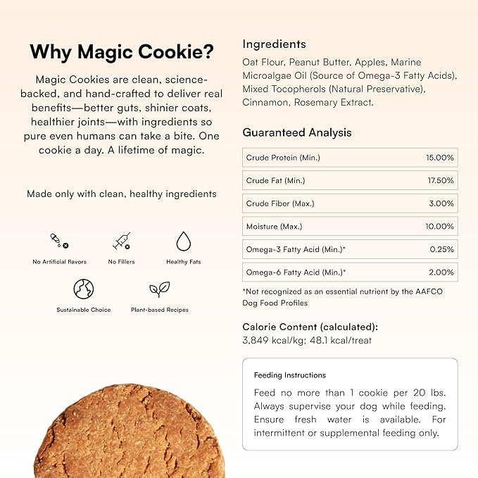 PawCo Dog Treats, Skin & Coat – Supports Skin Barrier & Coat Shine – Crunchy Dog Cookies with Omega-3 & DHA, Peanut Butter & Apple – Functional & Healthy Rewards for Dogs – Magic Cookie – 8.8oz