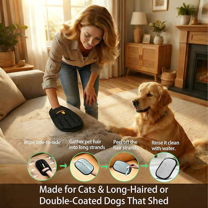 Pet Hair Remover Glove for Dogs & Cats, Electrostatic Fabric Hair Removal Mitt for Sofa, Couch, Bedding, Carpet & Car Interior, Reusable Furniture & Upholstery Cleaning Tool