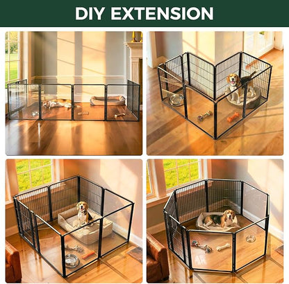 FXW Acrylic & Wire Mesh Indoor Dog Playpen, Heavy Duty 32 Inch 8 Panels Metal Dog Pen for Small and Medium Dogs, Black│Patented