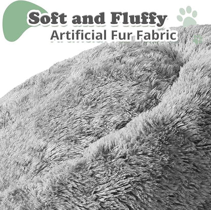 JOLLYVOGUE Dog & Cat Bed, Calming Anti-Anxiety Pet Bed for Small Dogs, Fluffy Donut Cushion for Small and Medium Pets (23")