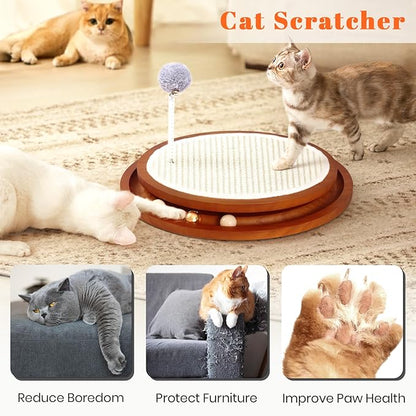 LMUGOOS Cat Scratcher, Cat Cratch Sisal Pad with Wooden Roller Ball Toy, Cat Scratchers Interactive Toys for Indoor Cats, Satisfies Kitten’s Scratching, Chasing and Hunting