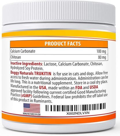 Trukitin Chitosin Based Phosphate Binder for Cats & Dogs – All Natural Human Grade Ingredients for Renal Support Supplement with Calcium Carbonate Oral Powder (Made in U.S.A)