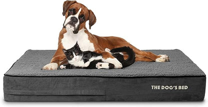 The Dog’s Bed Orthopedic Memory Foam Dog Bed, XL Grey Plush, Pain Relief for Arthritis, Hip & Elbow Dysplasia Post Surgery, Lameness, Supportive Calming, Waterproof Washable Cover, Veterinary Approved