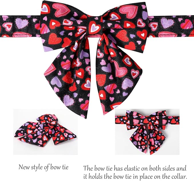 Lionet Paws Valentines Dog Collar Bowtie, Dog Sailor Bow Collar Metal Buckle for Dogs, Adjustable Fabric Black Dogs Collars Girl, S, Neck 10-16 in