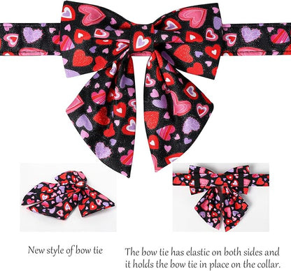 Lionet Paws Valentines Dog Collar Bowtie, Dog Sailor Bow Collar Metal Buckle for Dogs, Adjustable Fabric Black Dogs Collars Girl, S, Neck 10-16 in