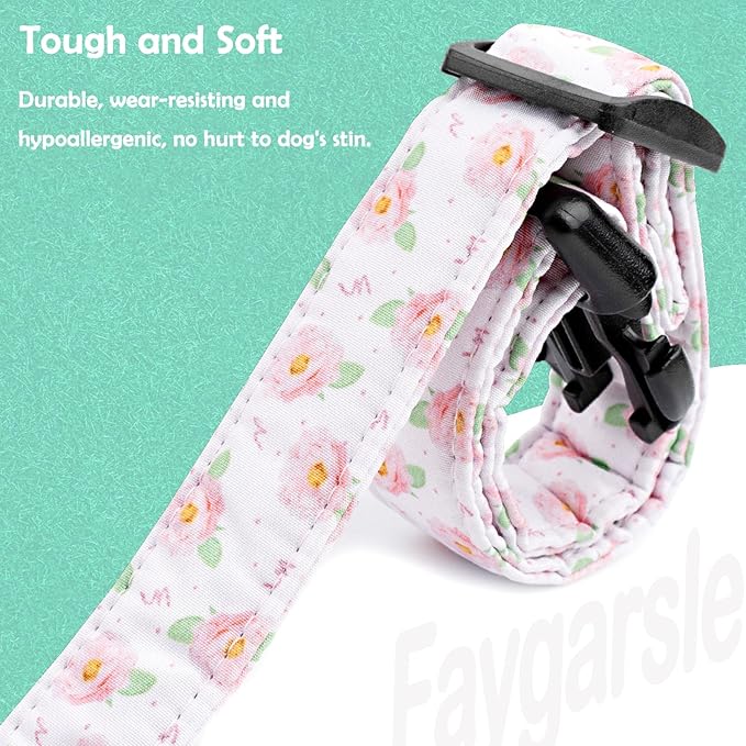 Faygarsle Floral Rose Patterned Cotton Dog Collar for Small, Medium, Large Boys Girls Dogs L