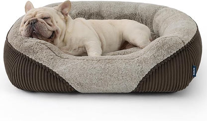 Bedsure Washable Dog Bed Medium Size Dog - Rectangle Fluffy Plush Big Pet Bed, Corduroy Fleece and Nonskid Bottom,30x24x8inches,Suitable for Pet Up to 35lbs,Brown