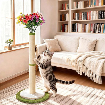 CWV 45" Tall Cat Scratching Post, Cute Violet Flower Cat Scratcher for Indoor Adult Cats & Kittens, Cat Tree Tower with Sturdy Base, Sisal Rope, Interactive Toys & Cat Gifts, Rascadores para Gatos
