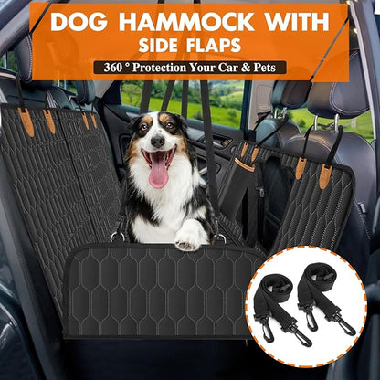NECKORY Dog Back Seat Cover, Waterproof Scratch Proof Nonslip Dog Hammock for Car, Car Seat Cover for Back Seat with Sanitary Pad Mesh & Pocket for Cars SUVs and Trucks - S, Black/Orange