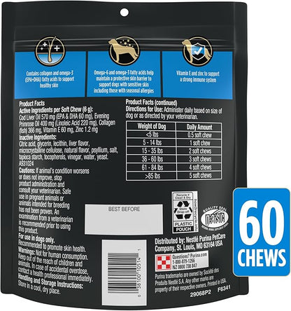 Purina Pro Plan Veterinary Supplements Skin Care Dog Supplements with Omega-3 Fish Oil and EPA and DHA - (Pack of 1) 60 ct. Pouches