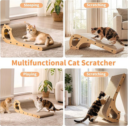 ZOMISIA 2 in 1 Cat Scratcher Bed for Indoor Cats, Large Cardboard Scratching Pad with Bell Ball Toy for Kitty As Scratch Lounge Couch with Double-Sided Usability
