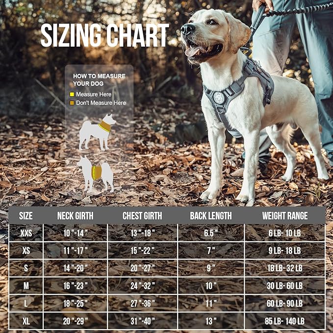 OneTigris Tactical Dog Harness Vest,No-Pull Service Dog Vest with Hook & Loop Panels,Adjustable Dog Vest Harness for Walking Hiking Training(Grey,XXS)