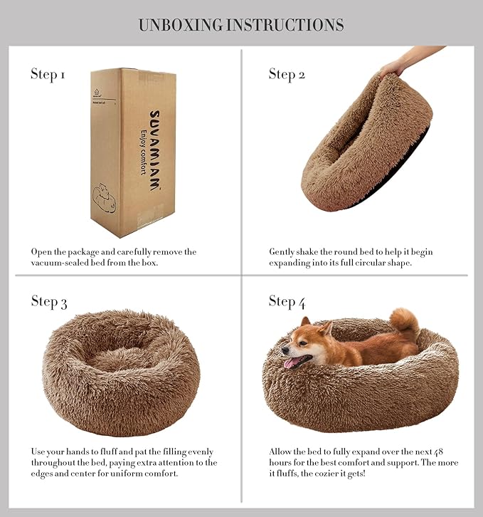 Comfort Donut Dog Bed for Small Dogs, Cat Bed & Pet Bed for Indoor Use, Medium Size with Soft Plush, Round Dog Beds for Large Dogs and Cats (Light Brown, 20''Lx20''Wx8''Th)