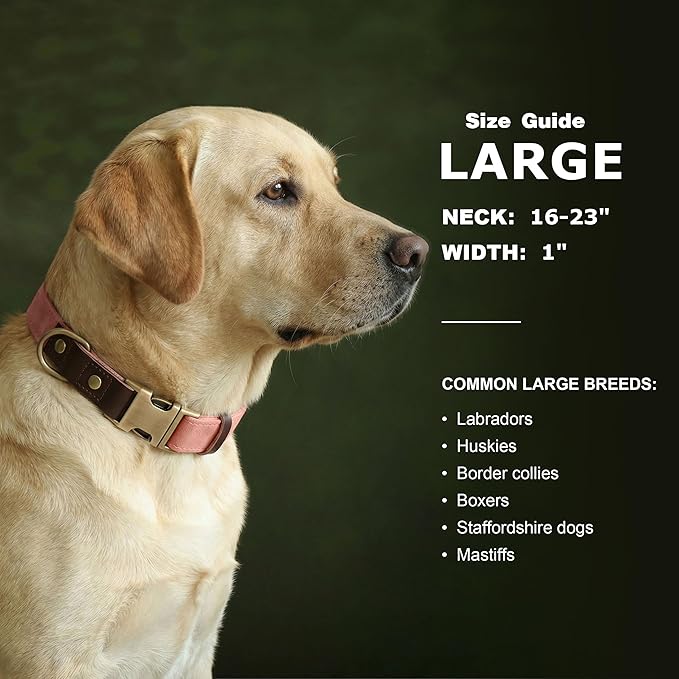 Didog Soft PU Leather Dog Collar for Large Dogs,Classic Adjustable Dog Collars with Quick Release Metal Buckle,Easy Clean and Comfortable with Nylon Lining,Pink,L Neck 16-23"