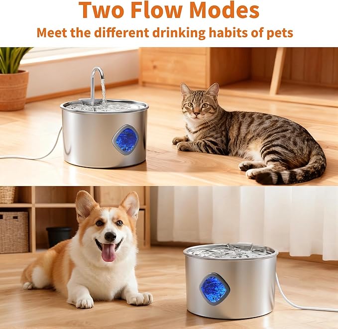 Cat Water Fountain Stainless Steel: 108oz/3.2L Cat Fountain for Drinking - Pet Water Fountains for Cats Indoor - Dog Water Bowl Dispenser - Pets Feeding & Watering Supplies - for Small Animals