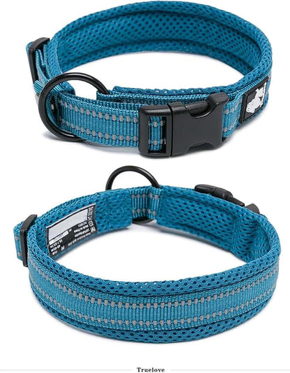 TRUE LOVE Dog Collar Reflective Premium Duraflex Buckle,High Grade Nylon Webbing No Choke Basic Collars TLC5011(Blue,XS)