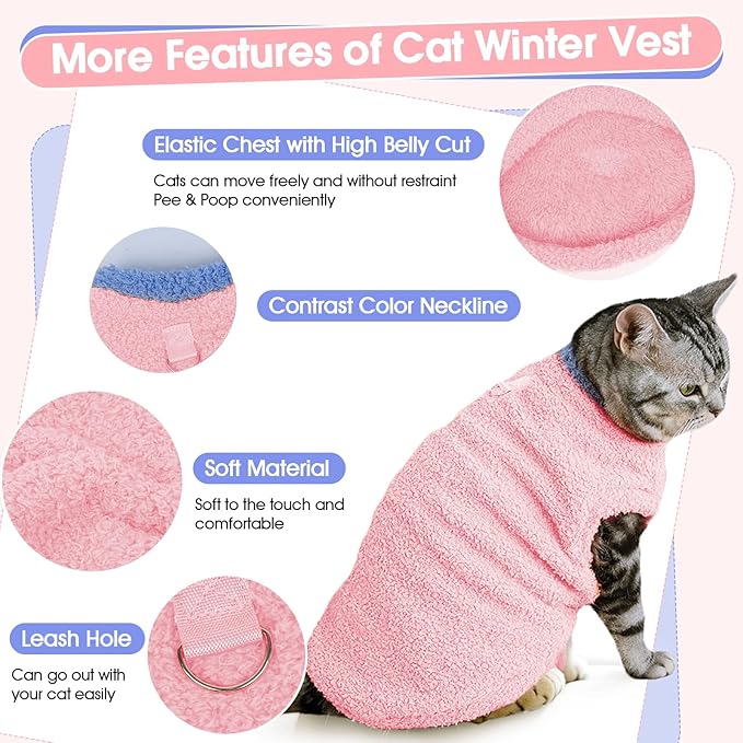 ADNIKIA Cat Sweater, Warm Kitten Coat Fleece Vest, Sphynx Hairless Cat Shirts, Soft Pajamas for Cats Only