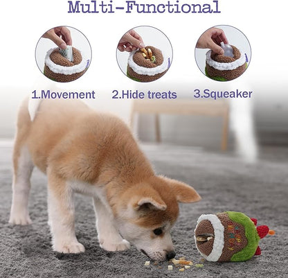 Fuzzwoof Dog Happy Birthday Cake Singing Toy with Crinkle, Stuffed Plush Puppy Present for Birthday Party, Dog Toy for Small Medium Large