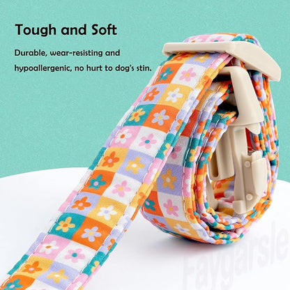 Faygarsle Floral Plaid Pattern Dog Collar, Spring Summer Design for Small Medium Large Dogs Multi-Color L