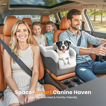 Mavora Max Portable Small Dog Seat for Car, Luxury Center Console Dog Car Seat Booster with Safety Tethers, Anti-Collapse Pet Travel Carseat for SUV, Truck (Dark Grey/White)
