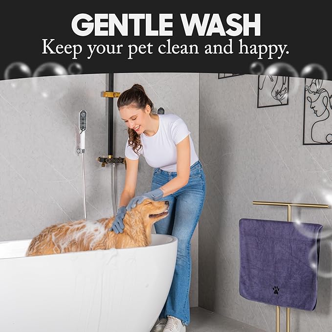 Dog Shower Attachment with 4 Spray Modes, 6.5ft Stainless Steel Hose & Metal Diverter – Easy-Install Kit with Grooming Gloves and Absorbent Microfiber Pet Towel – Indoor/Outdoor Use