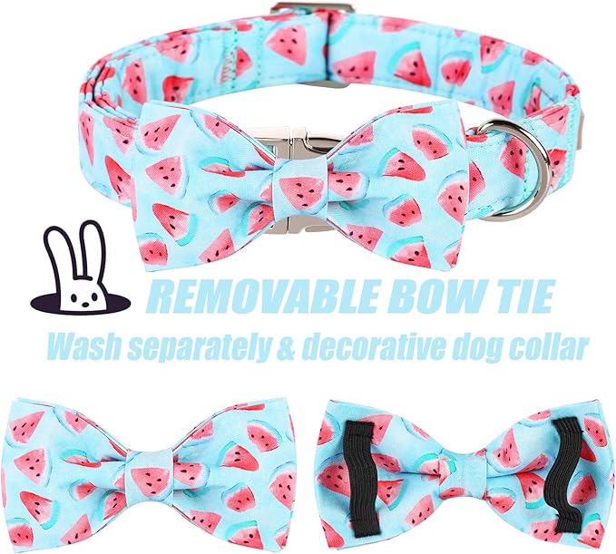 Summer Dog Collar with Bow Tie, Charm Watermelon Bowtie Dog Collar, Durable Adjustable Cotton Pet Collar for Small Medium Large Dogs