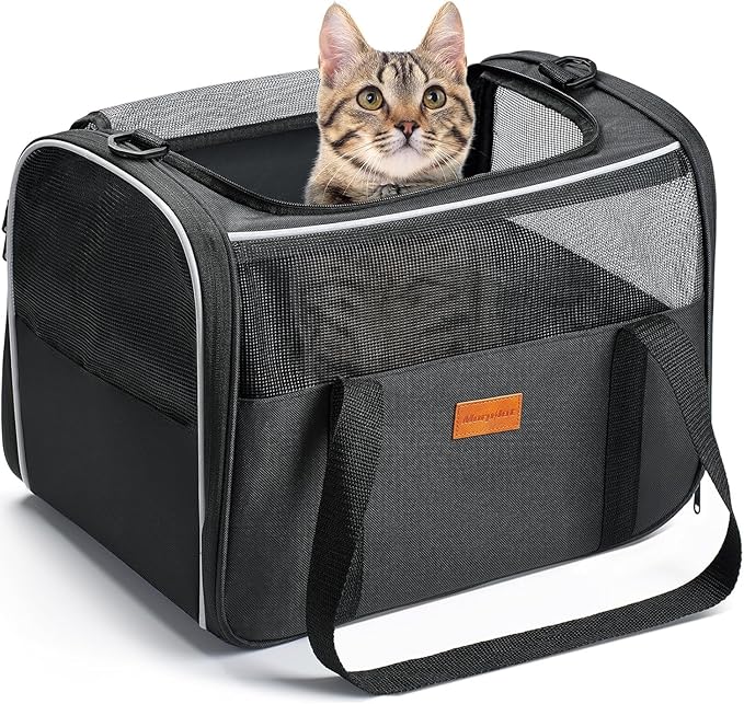 Morpilot Cat Carrier Soft - Portable Pet Carrier for Small or Medium Cats, Dogs and Puppy up to 14lbs, Airline Approved Dog Carrier with Safety Buckle - (Dark Gray)